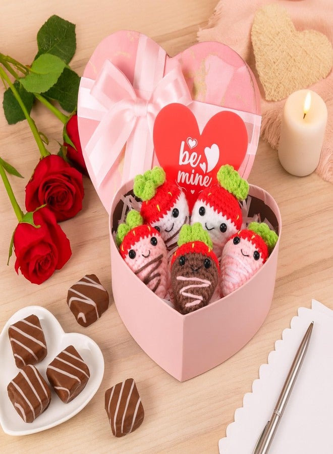 Civaner Valentine's Day Gift Set Crochet Heart Box Women Her Girlfriend Knitted Anniversaries Pink Love 5 Pcs Hand Knitted Crochet Yarn Figurine Be Mine Card Him Birthday Decor(Strawberry) - Image 4